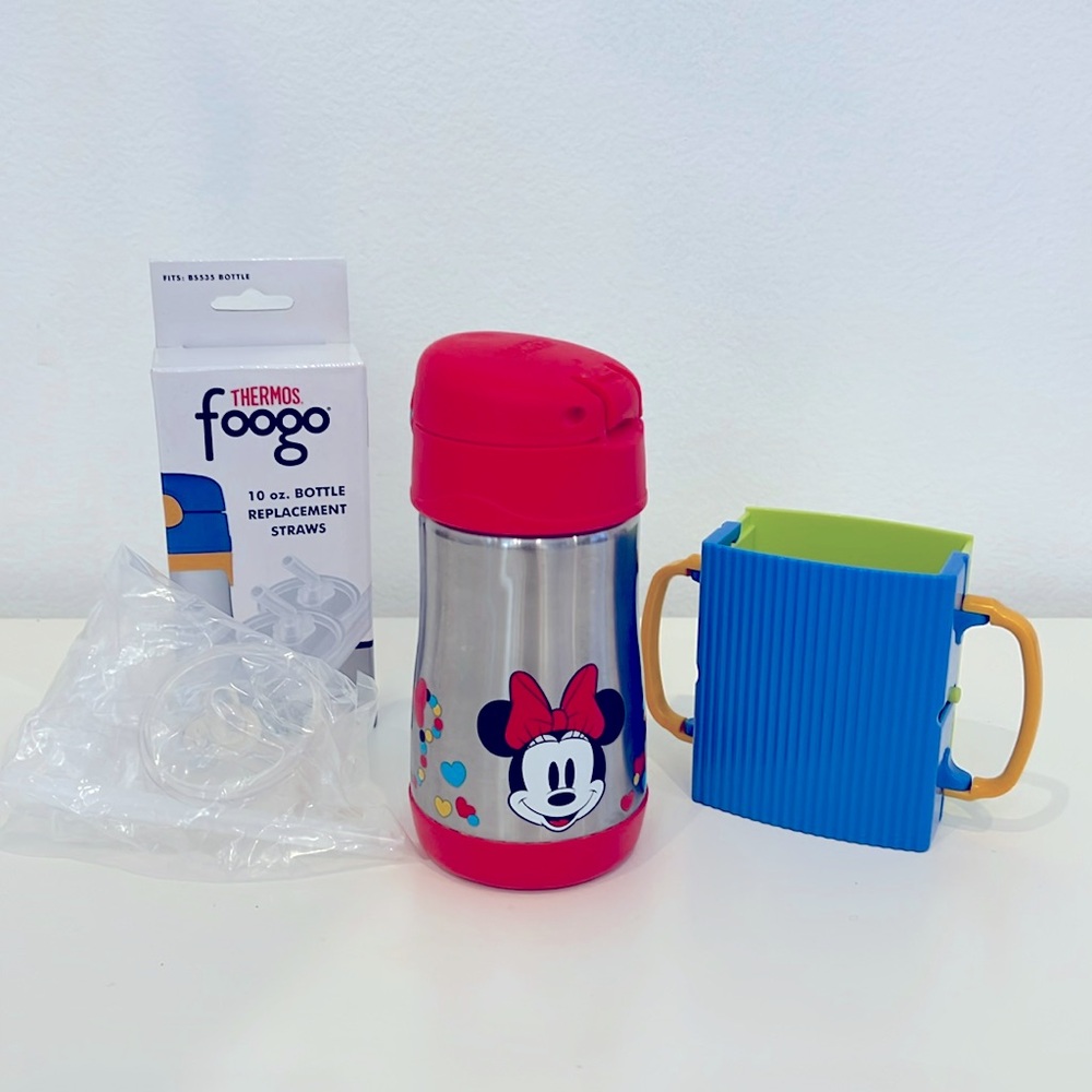 Bundle🛍️Minnie Water Bottle 10oz(290ml) with Brand New Straw& Juice Box Holder